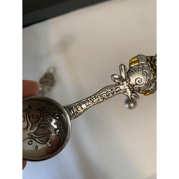 Owls Measuring Spoons Amber Silver Owls Branches Tree Hearts 4 Pc Set - Picture 12 of 13